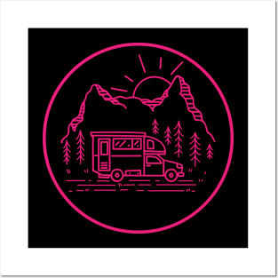 Camping Girl Logo Crest Shield Campervan RV Posters and Art